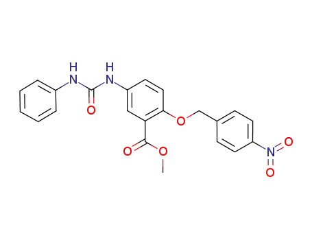 Molecular Structure of 508215-66-5 (Benzoic acid,
2-[(4-nitrophenyl)methoxy]-5-[[(phenylamino)carbonyl]amino]-, methyl
ester)