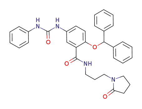 Molecular Structure of 508213-73-8 (Benzamide,
2-(diphenylmethoxy)-N-[3-(2-oxo-1-pyrrolidinyl)propyl]-5-[[(phenylamino)
carbonyl]amino]-)