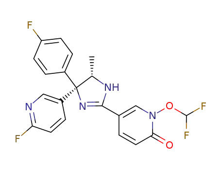 Molecular Structure of 677762-90-2 (2(1H)-Pyridinone,
1-(difluoromethoxy)-5-[(4R,5S)-4-(4-fluorophenyl)-4-(6-fluoro-3-pyridinyl
)-4,5-dihydro-5-methyl-1H-imidazol-2-yl]-)