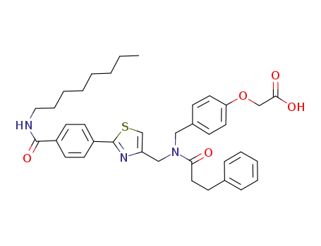 Molecular Structure of 842137-43-3 (Acetic acid,
[4-[[[[2-[4-[(octylamino)carbonyl]phenyl]-4-thiazolyl]methyl](1-oxo-3-phen
ylpropyl)amino]methyl]phenoxy]-)