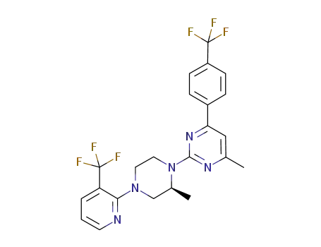 Molecular Structure of 833464-21-4 (Pyrimidine,
4-methyl-2-[(2S)-2-methyl-4-[3-(trifluoromethyl)-2-pyridinyl]-1-piperazinyl
]-6-[4-(trifluoromethyl)phenyl]-)