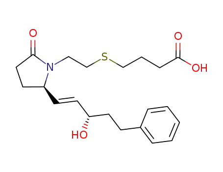 Molecular Structure of 597573-06-3 (Butanoic acid,
4-[[2-[(2R)-2-[(1E,3S)-3-hydroxy-5-phenyl-1-pentenyl]-5-oxo-1-pyrrolidin
yl]ethyl]thio]-)