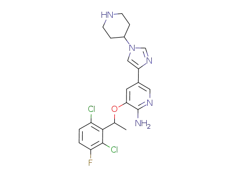 Molecular Structure of 877620-55-8 (2-Pyridinamine,
3-[1-(2,6-dichloro-3-fluorophenyl)ethoxy]-5-[1-(4-piperidinyl)-1H-imidaz
ol-4-yl]-)