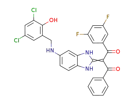 Molecular Structure of 388598-13-8 (1,3-Propanedione,
2-[5-[[(3,5-dichloro-2-hydroxyphenyl)methyl]amino]-1,3-dihydro-2H-benz
imidazol-2-ylidene]-1-(3,5-difluorophenyl)-3-phenyl-)