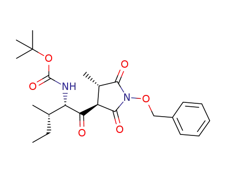 Molecular Structure of 618109-42-5 (Carbamic acid,
[(1S,2S)-2-methyl-1-[[(3R,4S)-4-methyl-2,5-dioxo-1-(phenylmethoxy)-3-
pyrrolidinyl]carbonyl]butyl]-, 1,1-dimethylethyl ester)