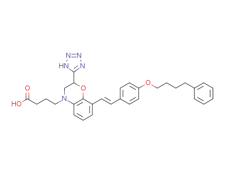 Molecular Structure of 847657-42-5 (4H-1,4-Benzoxazine-4-butanoic acid,
2,3-dihydro-8-[(1E)-2-[4-(4-phenylbutoxy)phenyl]ethenyl]-2-(1H-tetrazol-
5-yl)-)