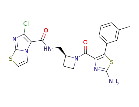 Molecular Structure of 1007874-35-2 (Imidazo[2,1-b]thiazole-5-carboxamide, N-[[(2S)-1-[[2-amino-5-(3-methylphenyl)-4-thiazolyl]carbonyl]-2-azetidinyl]methyl]-6-chloro-)