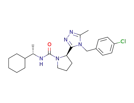 Molecular Structure of 1140490-47-6 (1-Pyrrolidinecarboxamide, 2-[4-[(4-chlorophenyl)methyl]-5-methyl-4H-1,2,4-triazol-3-yl]-N-[(1S)-1-cyclohexylethyl]-, (2R)-)