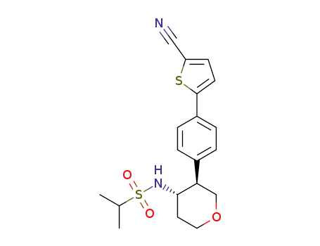 Molecular Structure of 1219633-99-4 (2-Propanesulfonamide, N-[(3R,4S)-3-[4-(5-cyano-2-thienyl)phenyl]tetrahydro-2H-pyran-4-yl]-)