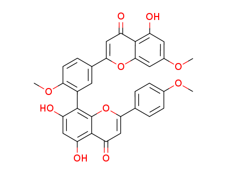 4H-1-Benzopyran-4-one,5,7-dihydroxy-8-[5-(5-hydroxy-7-methoxy-4-oxo-4H-1-benzopyran-2-yl)-2-methoxyphenyl]-2-(4-methoxyphenyl)- cas  521-34-6