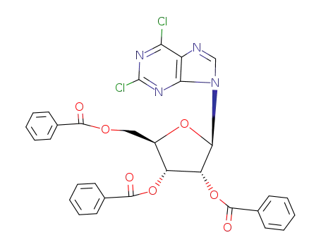 Molecular Structure of 15373-23-6 ((2R,3R,4R,5R)-2-((benzoyloxy)methyl)-5-(2,6-dichloro-9H-purin-9-yl)tetrahydrofuran-3,4-diyl dibenzoate)