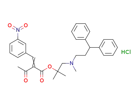 Molecular Structure of 929212-20-4 (2-[(3-nitrophenyl)methylene]-3-oxobutanoic acid 2-[(3,3-diphenylpropyl)methylamino]-1,1-dimethyl ethyl ester hydrochloride)