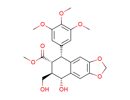 Molecular Structure of 1256-91-3 ((5R,6R,7R,8R)-methyl 8-hydroxy-7-(hydroxymethyl)-5-(3,4,5-trimethoxyphenyl)-5,6,7,8-tetrahydronaphtho[2,3-d][1,3]dioxole-6-carboxylate)