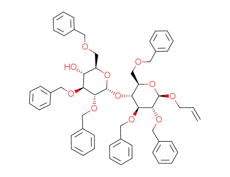 Molecular Structure of 113879-86-0 (allyl O-(2,3,4-tri-O-benzyl-α-D-glucopyranosyl)-(1<*>4)-2,3,6-tri-O-benzyl-β-D-glucopyranoside)
