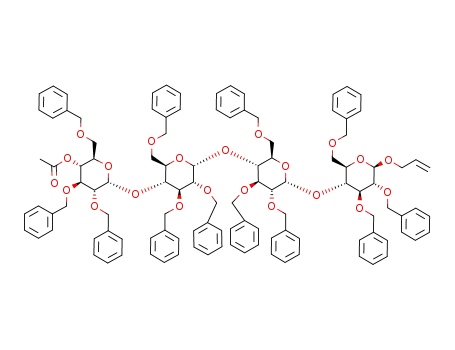 Molecular Structure of 113842-96-9 (allyl O-(4-O-acetyl-2,3,6-tri-O-benzyl-α-D-glucopyranosyl)-(1->4)-bis<O-(2,3,6-tri-O-benzyl-α-D-glucopyranosyl)-(1->4)>-2,3,6-tri-O-benzyl-β-D-glucopyranoside)
