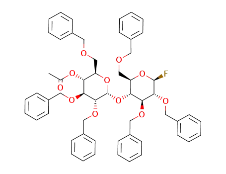 Molecular Structure of 113842-86-7 (O-(4-O-acetyl-2,3,6-tri-O-benzyl-α-D-glucopyranosyl)-(1->4)-2,3,6-tri-O-benzyl-β-D-glucopyranosyl fluoride)