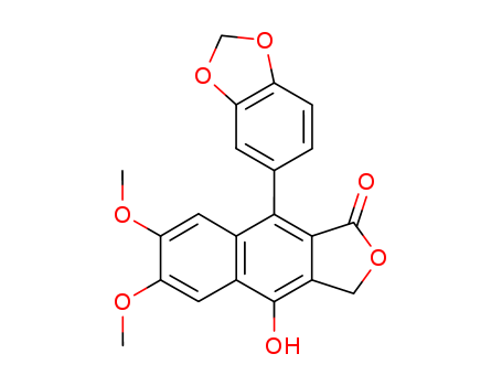22055-22-7,diphyllin,Naphtho[2,3-c]furan-1(3H)-one,4-hydroxy-6,7-dimethoxy-9-[3,4-(methylenedioxy)phenyl]- (8CI);Naphtho[2,3-c]furan-1(3H)-one,9-(1,3-benzodioxol-5-yl)-4-hydroxy-6,7-dimethoxy- (9CI); Diphyllin; NSC 309691