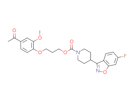 Molecular Structure of 1400590-28-4 (3-(4-acetyl-2-methoxyphenoxy)propyl 4-(6-fluorobenzo[d]isoxazol-3-yl)piperidine-1-carboxylate)
