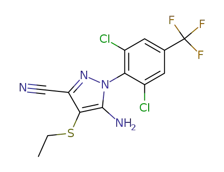 Molecular Structure of 120068-56-6 (5-amino-1-[2,6-dichloro-4-(trifluoromethyl)phenyl]-4-ethylthio-1H-pyrazole-3-carbonitrile)