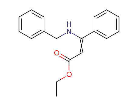 Molecular Structure of 14191-09-4 (2-Propenoic acid, 3-phenyl-3-[(phenylmethyl)amino]-, ethyl ester)
