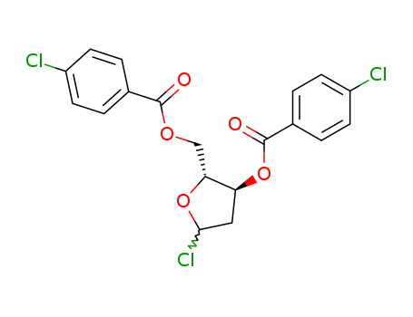 3601-90-9,1-Chloro-3,5-di(4-chlorbenzoyl)-2-deoxy-D-ribose,D-erythro-Pentofuranosylchloride, 2-deoxy-, bis(4-chlorobenzoate) (9CI);Ribofuranosyl chloride,2-deoxy-, 3,5-bis(p-chlorobenzoate), D- (7CI);Ribofuranosyl chloride,2-deoxy-, bis(p-chlorobenzoate), D- (6CI);2-Deoxy-3,5-bis-O-(4-chlorobenzoyl)-D-erythro-pentofuranosyl chloride;3,5-O-Bis(4-chlorobenzoyl)-2-deoxy-D-ribofuranosyl chloride;