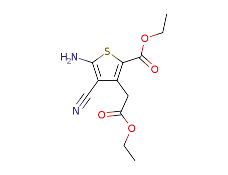 Molecular Structure of 58168-20-0 (Ethyl 5-amino-4-cyano-3-(2-ethoxy-2-oxoethyl)thiophene-2-carboxylate)