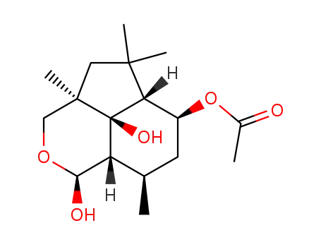 Molecular Structure of 54433-86-2 (1,8b-dihydroxy-3a,5,5,8-tetramethyldecahydro-1H-cyclopenta[de]isochromen-6-yl acetate)