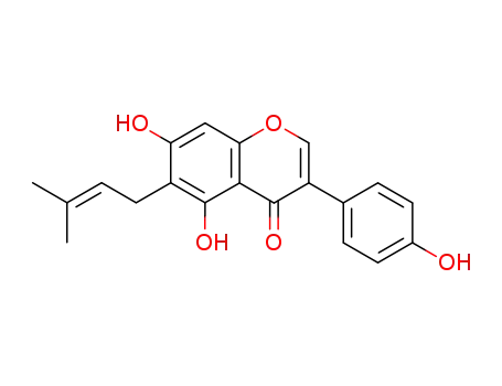 Molecular Structure of 51225-30-0 (3-(4-Hydroxyphenyl)-5,7-dihydroxy-6-(3-methyl-2-butenyl)-4H-1-benzopyran-4-one)