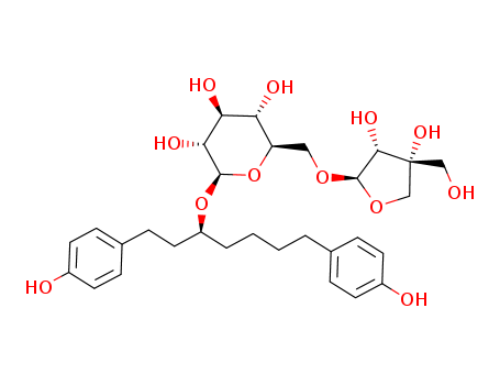 Molecular Structure of 104109-46-8 (b-D-Glucopyranoside,(1R)-5-(4-hydroxyphenyl)-1-[2-(4-hydroxyphenyl)ethyl]pentyl 6-O-D-apio-b-D-furanosyl-)