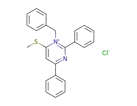 Molecular Structure of 113848-57-0 (Pyrimidinium, 6-(methylthio)-2,4-diphenyl-1-(phenylmethyl)-, chloride)