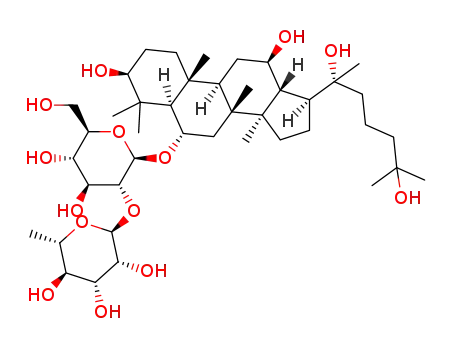 Molecular Structure of 80952-74-5 (dammaran-3,6,12,20,25-pentol-6-O-rhamnopyranosyl-(1-2)-O-glucopyranoside)