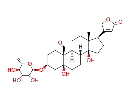 Molecular Structure of 4336-94-1 (3β-[(6-Deoxy-β-D-allopyranosyl)oxy]-5,14-dihydroxy-19-oxo-5β-card-20(22)-enolide)