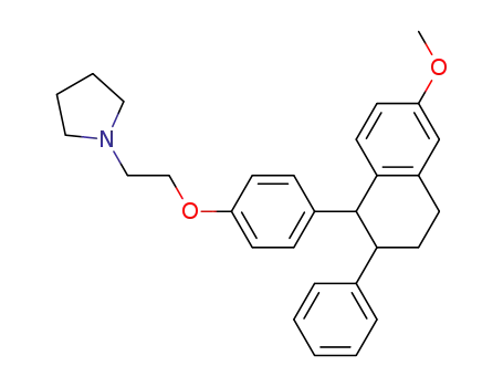 Molecular Structure of 5879-98-1 (1-{2-[4-(6-methoxy-2-phenyl-1,2,3,4-tetrahydro-naphthalen-1-yl)-phenoxy]-ethyl}-pyrrolidine)