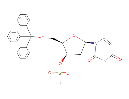 Molecular Structure of 6038-53-5 (1-[2-deoxy-3-O-(methylsulfonyl)-5-O-tritylpentofuranosyl]pyrimidine-2,4(1H,3H)-dione)