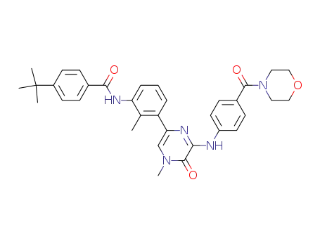 Molecular Structure of 910232-84-7 (N-[3-[4,5-Dihydro-4-methyl-6-[[4-(4-morpholinylcarbonyl)phenyl]amino]-5-oxo-2-pyrazinyl]-2-methylphenyl]-4-(tert-butyl)benzamide)