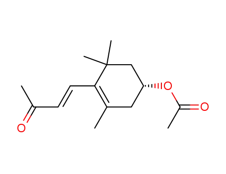 Molecular Structure of 54165-55-8 (3-Buten-2-one, 4-[(4R)-4-(acetyloxy)-2,6,6-trimethyl-1-cyclohexen-1-yl]-,
(3E)-)