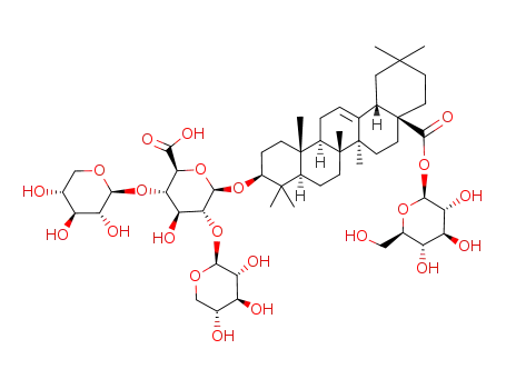 Molecular Structure of 86438-29-1 (b-D-Glucopyranosiduronic acid, (3b)-28-(b-D-glucopyranosyloxy)-28-oxoolean-12-en-3-yl O-b-D-xylopyranosyl-(1®2)-O-[b-D-xylopyranosyl-(1®4)]- (9CI))
