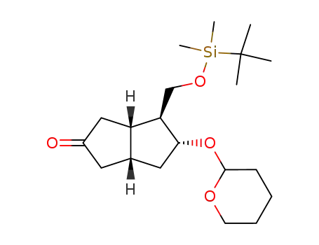 Molecular Structure of 112168-22-6 ([3aS-(3aa,4a,5b,6aa)]-4-[[[(tert-Butyl)dimethylsilyl]oxy]methyl]-5-[(tetrahydro-2H-pyran-2-yl)oxy]hexahydro-2(1H)-pentalenone)