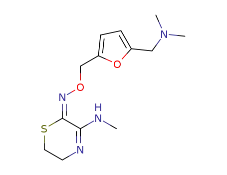 Molecular Structure of 112233-24-6 (5,6-Dihydro-3-(methylamino)-2H-1,4-thiazin-2-one O-[[5-[(Dimethylamino)methyl]-2-furanyl]methyl]oxime)
