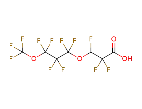Molecular Structure of 919005-14-4 (Propanoic acid,
2,2,3-trifluoro-3-[1,1,2,2,3,3-hexafluoro-3-(trifluoromethoxy)propoxy]-)