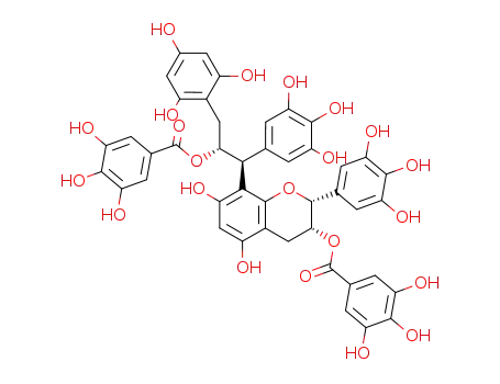 Molecular Structure of 121795-66-2 (Benzoic acid,3,4,5-trihydroxy-,(1R,2S)-2-[(2R,3R)-3,4-dihydro-5,7-dihydroxy-3-[(3,4,5-trihydroxybenzoyl)oxy]-2-(3,4,5-trihydroxyphenyl)-2H-1-benzopyran-8-yl]-2-(3,4,5-trihydroxyphenyl)-1-[(2,4,6-trihydroxyphenyl)methyl]ethylester (9CI))