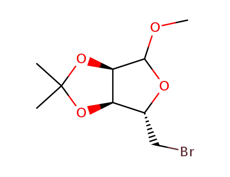Molecular Structure of 78341-96-5 ((3aS,4S,6aR)-4-(bromomethyl)-6-methoxy-2,2-dimethyltetrahydrofuro[3,4-d][1,3]dioxole)