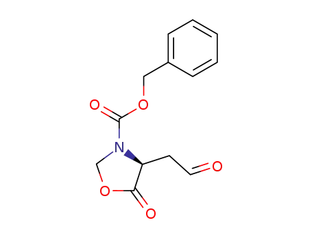 Molecular Structure of 111197-45-6 (3-Oxazolidinecarboxylic acid, 5-oxo-4-(2-oxoethyl)-, phenylmethyl ester,
(S)-)