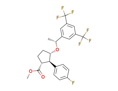 Molecular Structure of 190271-63-7 (Cyclopentanecarboxylic acid,
3-[(1R)-1-[3,5-bis(trifluoromethyl)phenyl]ethoxy]-2-(4-fluorophenyl)-,
methyl ester, (1R,2R,3S)-)