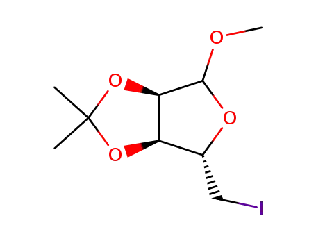 Molecular Structure of 50600-40-3 ((3aS,4S,6aR)-4-(iodomethyl)-6-methoxy-2,2-dimethyltetrahydrofuro[3,4-d][1,3]dioxole)