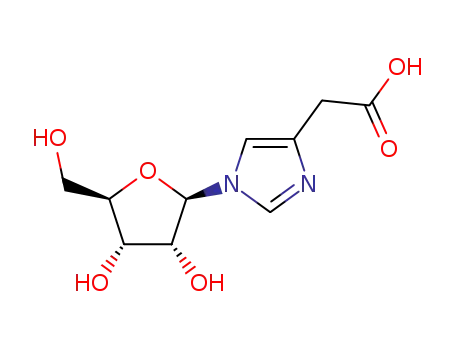Molecular Structure of 29605-99-0 (2-[1-[(2R,3R,4S,5R)-3,4-dihydroxy-5-(hydroxymethyl)oxolan-2-yl]imidazol-4-yl]acetic acid)