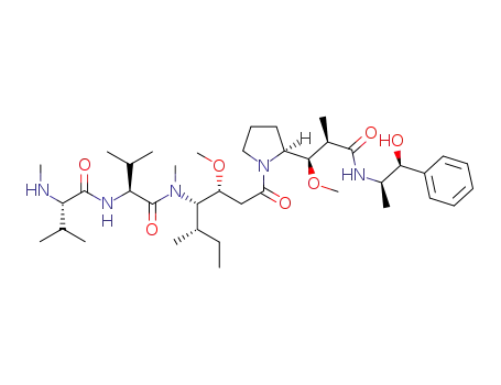 Molecular Structure of 1057314-02-9 ((S)-N-((3R,4S,5S)-1-((S)-2-((1R,2R)-3-(((1S,2R)-1-hydroxy-1-phenylpropan-2-yl)amino)-1-methoxy-2-methyl-3-oxopropyl)pyrrolidin-1-yl)-3-methoxy-5-methyl-1-oxoheptan-4-yl)-N,3-dimethyl-2-((S)-3-methyl-2-(methylamino)butanamido)butanamide)