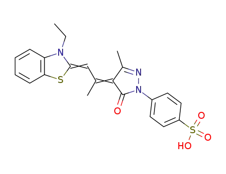 Molecular Structure of 31994-53-3 (4-[4-[2-(3-ethyl-2(3H)-benzothiazolylidene)-1-methylethylidene]-4,5-dihydro-3-methyl-5-oxo-1H-pyrazol-1-yl]benzenesulphonic acid)