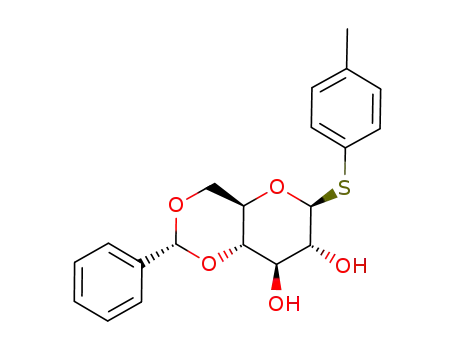 Molecular Structure of 219518-19-1 (4-Methylphenyl4,6-O-[(R)-phenylmethylene]-1-thio-beta-D-glucopyranoside)