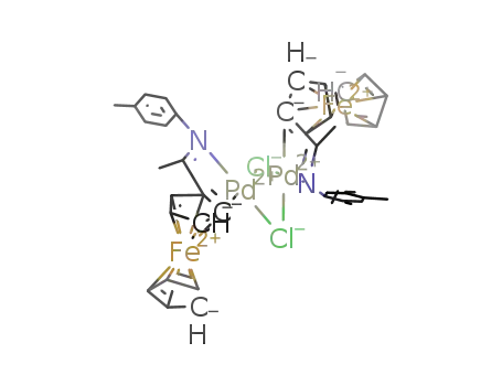 Molecular Structure of 156279-08-2 (DI-M-CHLOROBIS[2-[1-[(4-METHYLPHENYL)IMINO]ETHYL]FERROCENYL-C,N]DI-PALLADIUM)